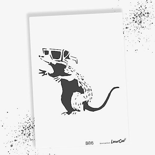 LaserCad Schablonen BANKSY Streetart (B086, 3D Rat, DIN A4) Stencil für Graffiti, Airbrush, Kunst, Deko, zum Malen von LaserCad