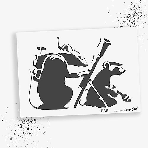 LaserCad Schablonen BANKSY Streetart (B089, Rat Rocket Launcher, DIN A7) Stencil für Graffiti, Airbrush, Kunst, Deko, zum Malen von LaserCad