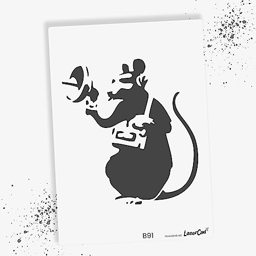 LaserCad Schablonen BANKSY Streetart (B091, Radar Rat, DIN A3) Stencil für Graffiti, Airbrush, Kunst, Deko, zum Malen von LaserCad