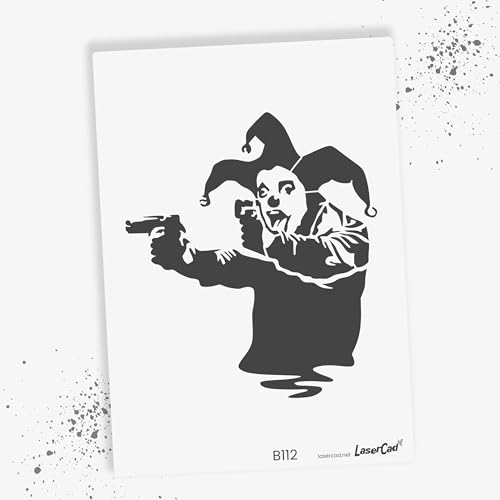 LaserCad Schablonen BANKSY Streetart (B112, Clown, DIN A6) Stencil für Graffiti, Airbrush, Kunst, Deko, zum Malen von LaserCad