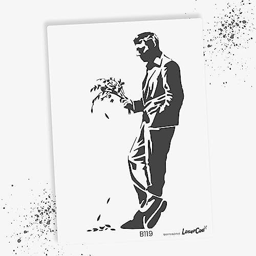 LaserCad Schablonen BANKSY Streetart (B119, Waiting in Vain, DIN A3) Stencil für Graffiti, Airbrush, Kunst, Deko, zum Malen von LaserCad