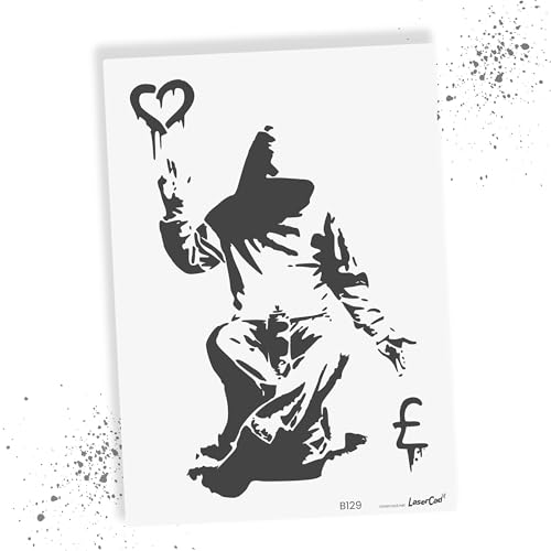 LaserCad Schablonen BANKSY Streetart (B129, Love over Money, DIN A2) Stencil für Graffiti, Airbrush, Kunst, Deko, zum Malen von LaserCad