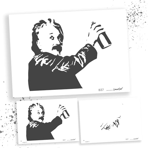 LaserCad Schablonen BANKSY Streetart (B037, Albert Einstein Sprays (2 layer), DIN A2) Stencil für Graffiti, Airbrush, Kunst, Deko, zum Malen von LaserCad