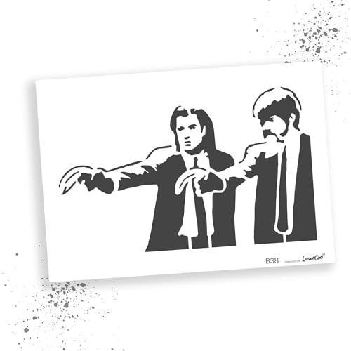 LaserCad Schablonen BANKSY Streetart (B038, Pulp Fiction, DIN A3) Stencil für Graffiti, Airbrush, Kunst, Deko, zum Malen von LaserCad