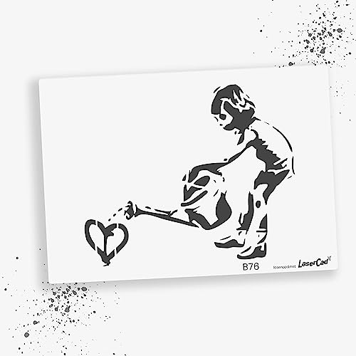 LaserCad Schablonen BANKSY Streetart (B076, Watering Love, DIN A7) Stencil für Graffiti, Airbrush, Kunst, Deko, zum Malen von LaserCad