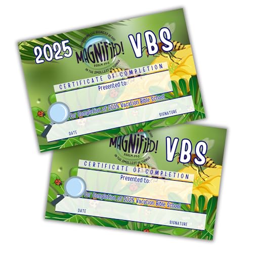 2025 VBS Certificate of Completion Magnified 50 pk 22,9 x 15,2 cm Vacation Bible School Award Teilnahme Discovering the Bigness of God Lifeway Psalmen Glas von Lashicorn