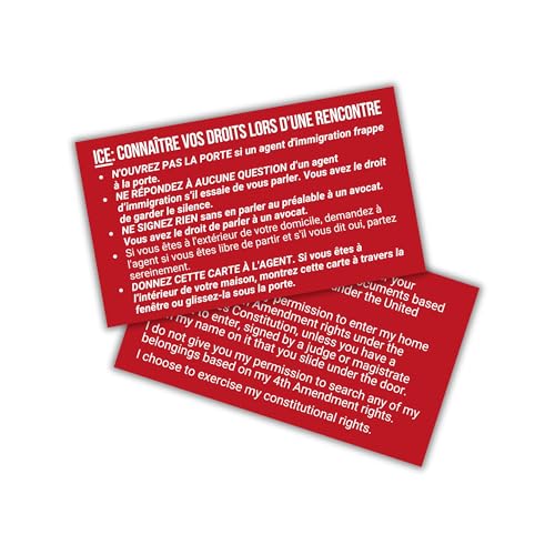 ICE French Know Your Constitutional Rights Immigration and Customs Enforcement Cards 30 Pk 5.1x8.9 cm Hand to Law Officers At Your Home Wallet Guide von Lashicorn