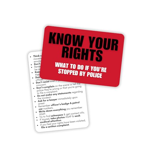 Know Your Rights When Stoped by the Police 5 Stück Kunststoff-Referenzkarten Rechtliche Hinweise zum Umgang mit Strafverfolgungsfreiheiten Grundrechte von Lashicorn