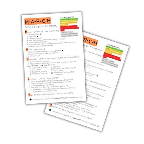 March Basic Life Support for Trauma Checklist 10,2 x 15,2 cm Papier Referenzkarte Diagramm Unfallmanagement Verletzungsreaktion Kit Survivor Training 10 Stück von Lashicorn