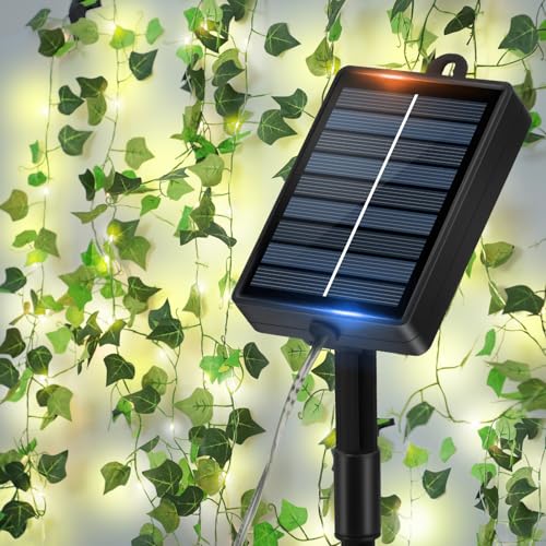 Laspi Efeu Lichterkette Außen Solar 100LED, 12M Solar Efeu Lichterkette Deko, 8 Modi Lichterkette Solar Außen Wetterfest für Party Deko,Garten,Balkon,Hochzeit,Zaun von Laspi