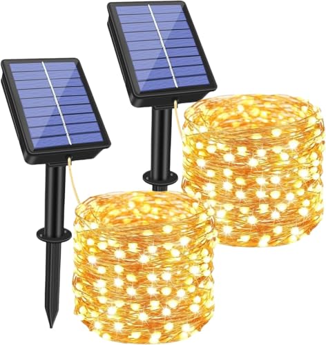 Laspi Solar Lichterkette Aussen, 2x15M 150LED Lichterkette Solar Außen Wetterfest, 8 Modi IP65 LED Lichterkette Außen Solar Outdoor für Garten, Balkon, Terrasse, Tor, Hof, Hochzeit, Party von Laspi