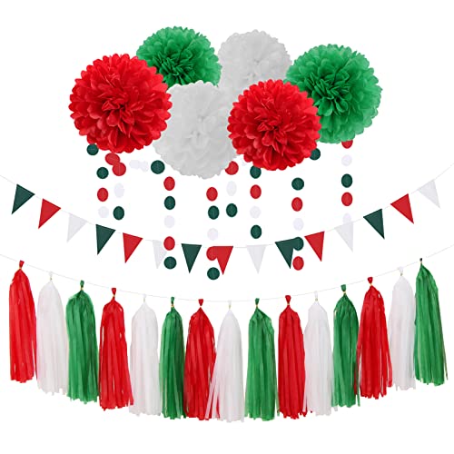 RotGrün Weiß Weihnachten PartyDekorationen – 23 Stück Tissue Pom Poms Luftschlangen, Quaste Girlande Banner, Geburtstag Hochzeit Baby Brautparty Verlobung Junggesellinnenabschied Dekor Wimpelkette von Lasting Surprise