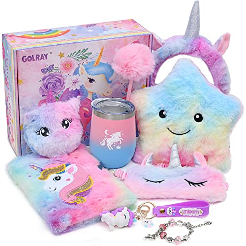 Latocos Einhorn Geschenke für Mädchen 4 5 6 7 8 Jahren Kuscheltier Leuchtende Plüsch Kissen Notizbuch Set Augenmaske Stirnband Trinkflasche Geburtstag Geschenk, (Latocos4322) von Latocos