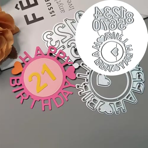 Metall-Stanzformen mit Aufschrift "Happy Birthday", Zahlenrahmen, Papierkarten, Stanzschablonen für DIY, Prägung, Kartenherstellung, Buchanhänger, dekorative Papierschablonen, Scrapbooking von Lauboruan