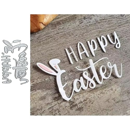 Metall-Stanzformen mit Hasen-Motiv "Happy Easter", Papierkarten, Stanzschablonen für DIY, Prägung, Kartenherstellung, Buchanhänger, dekorative Papierschablonen, Scrapbooking von Lauboruan