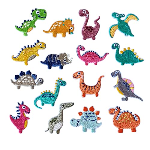 Laufal Bügelflicken Dinosaurier, 16 Sticker für Kleidung Taschen Rucksäcke zum Aufbügeln oder Aufnähen, zum Reparieren von Kinderhosen, DIY T-Shirt Jeans Jacken und Hosen, Patches von Laufal