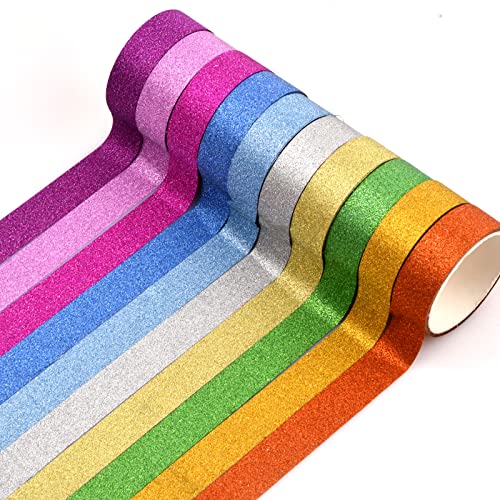 Laughhe 10 Rollen Glitzernde Washi Tape Set, Regenbogen Farbe Washi Tape Masking Tape Dekrativer Klebeband Bastelband für Kinder, Beschreibbare Washi Tapes für Scrapbooking Handwerk Bullet Journals von Laughhe