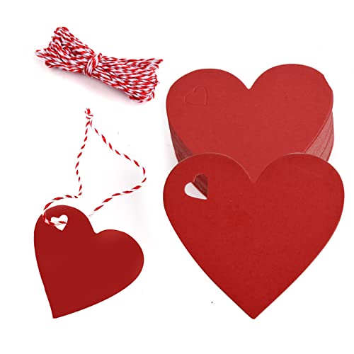 Laughhe 100 Stück Herz-Geschenkanhänger, Roter Etiketten Anhänger Herz mit 10m Schnur, Valentinstag Geschenkanhänger Kraftpapier Geschenkanhänger für Geschenke Party Hochzeit Geburtstag Valentinstag von Laughhe