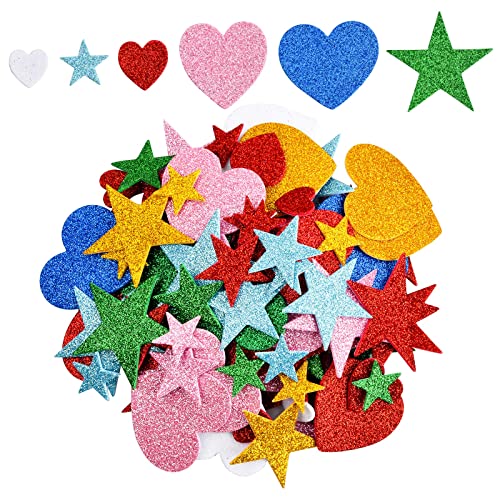 Lughhe 280 Stück Glitter Schaumstoff Sticker Herz Stern Schaum Mix Glitter Aufkleber Selbstklebend Sticker Funkelnde Sammelalbum Stickers für Schultüte DIY Handwerk, Bunt von Laughhe