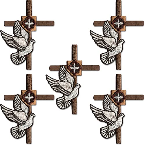 Aufnäher, Kreuz, weiße Taube, bestickt, für Kleidung, Jacken, Rucksäcke und Dekorationen, 5 Stück von Laughing Lizards