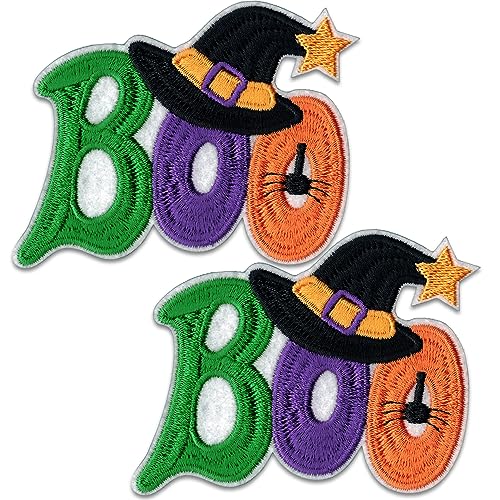 Laughing Lizards Boo Patches (2er-Pack), Halloween-Aufnäher zum Aufbügeln, gruseliges Aufbügeln, Kleben oder Aufnähen auf Kleidung, Hüte, Rucksäcke, Jacken, Hosen und Accessoires (Boo) von Laughing Lizards