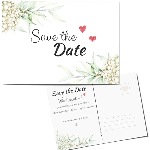 Laurea Verde 40 x Save the Date Karten für Eure Hochzeit [mit ToDo Liste] **NEUES BOHO DESIGN: HORTENSIE** | Stabile Postkarte A6 | Wir heiraten | Einladungskarte Hochzeit von Laurea Verde