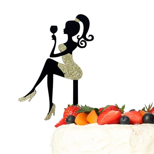 Party Cake Topper Schwarz Acryl Kuchen Dekoration für Party Feier Silhouette Design (Gold Kleid) von Laurel & Mason