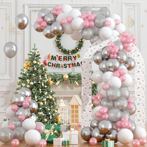 Rosa Schneeflocken Ballon Girlande, 130 Stück weiß und silberner Ballonbogen für Winterwunderland, Feiertage, Weihnachten, Babyparty, Schneeprinzessin von Lausatek