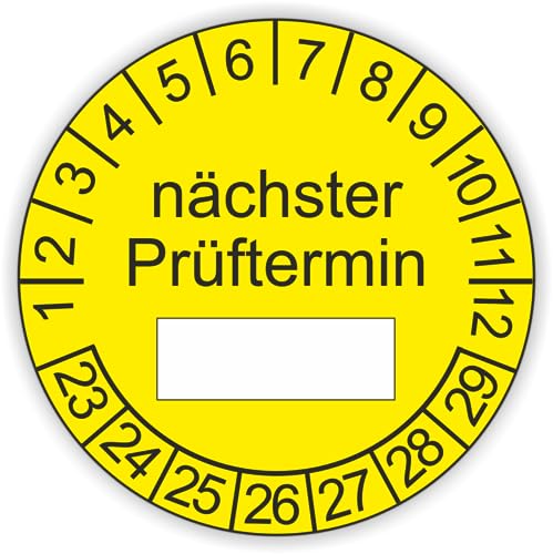 60 Stück Prüfplaketten nächster Prüftermin Ø 20mm oder 30mm Plaketten (30mm, gelb) von Lausitzwerbung