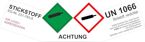 Gefahrgut Aufkleber Etikett Label Stickstoff, verdichtet UN 1066 EG-Nr.231-783-9 Wunschadresse individuelle Adresse Logo (6) von Lausitzwerbung