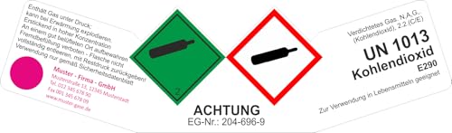 Gefahrgut Aufkleber Etikett Label Verdichtetes Gas Kohlendioxid Kohlenstoffdioxid CO2 E290 UN 1013 EG-Nr.: 204-696-9 Wunschadresse individuelle Adresse Logo (100) von Lausitzwerbung