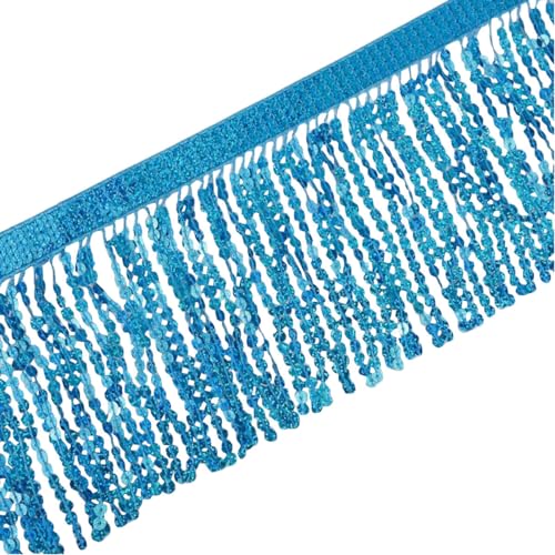 Lauthen.S Pailletten-Fransenborte, Pailletten-Quasten, Nähbesatz für DIY, Handwerk, lateinamerikanische Kleidung, Verzierung (blau, 15,2 cm x 9,8 m) von Lauthen.S