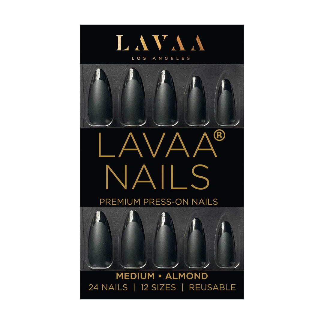 Classic Black Press-On Nägel | Mandelform Mattschwarz & Glänzende Spitze Lava Schönheit von LavaaBeauty