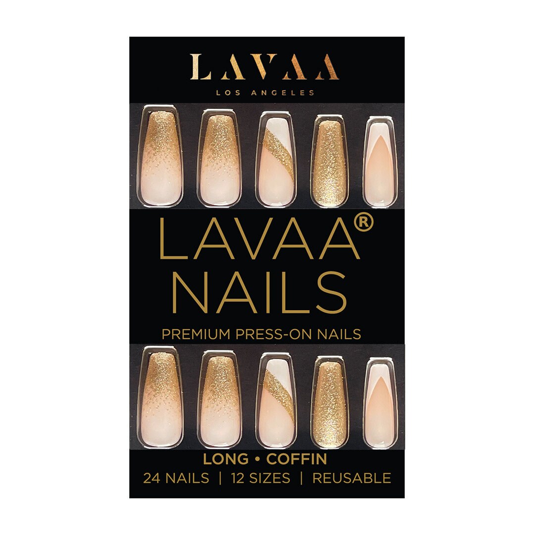 Glam Goddess Press-On Nails | Langer Sarg Gold Nail Art Salonqualität Und Wiederverwendbar Lava Schönheit von LavaaBeauty