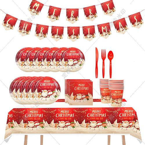 141Pcs Xmas Santa Schneemann Einweg Papiergeschirr,Weihnachts Partygeschirr, Weihnachtsfeier Dekorationen Geschirr Set, Weihnachten Deko Kindergeburtstag für Weihnachten Party (Der Weihnachtsmann) von LavishSunflower