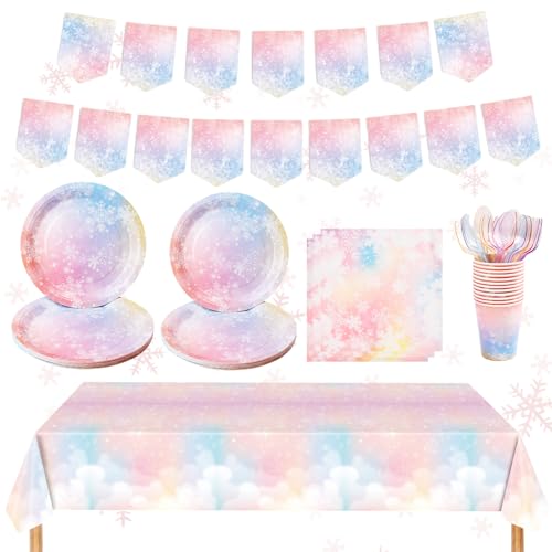 142PCS Rot SchneeBlume Weihnachtspapier Partygeschirr Set, Rot SchneeBlume Pappteller Becher,Weihnachtsdekorationen Schneeflocken Dekorationen für Weihnachten Neujahr Winter (Farben) von LavishSunflower