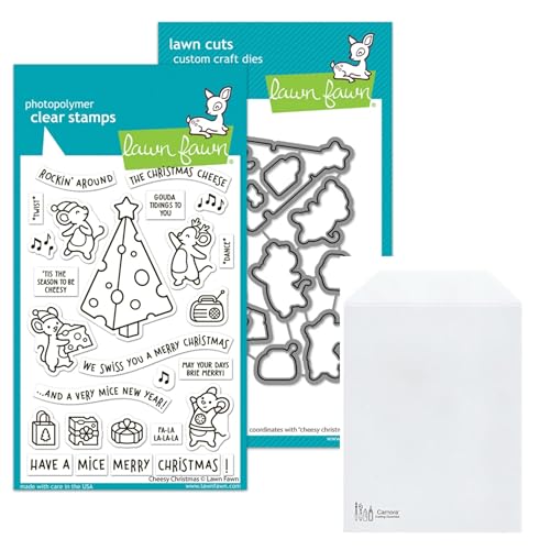 Lawn Fawn Cheesy Chrisstmas Stempel- und passende Stanzformen, 10,2 x 15,2 cm, Carnora-Aufbewahrungstasche von Lawn Fawn