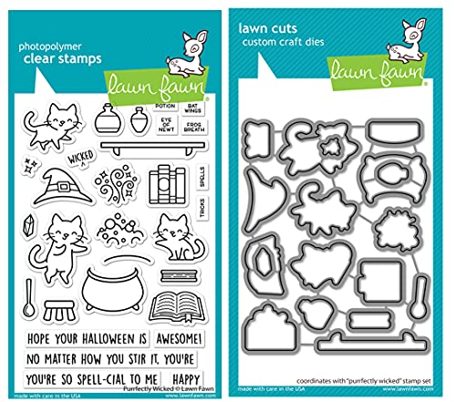 Lawn Fawn Purrfectly Wicked 10,2 x 15,2 cm transparentes Stempel-Set und passende Rasenschnitte, 2 Stück (LF2664, LF2665) von Lawn Fawn