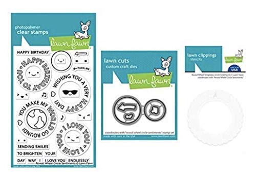 Lawn Fawn Reveal Wheel Circle Sentiments 4”x6” Clear Stamp Set and Coordinating Custom Craft Die Set and Coordinating Stencil Set (LF2225, LF2226, LF2227), Bundle of 3 Items von Lawn Fawn