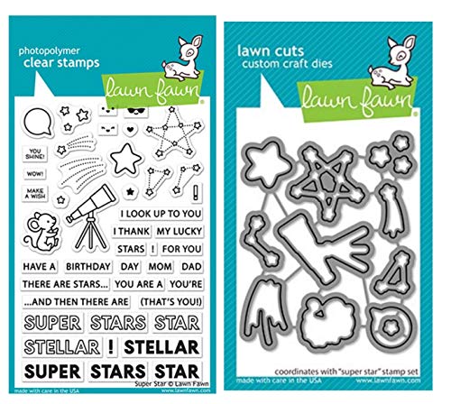 Lawn Fawn Super Star 4”x6” Clear Stamp Set and Coordinating Custom Craft Die Set (LF2241, LF2242), Bundle of 2 Items von Lawn Fawn