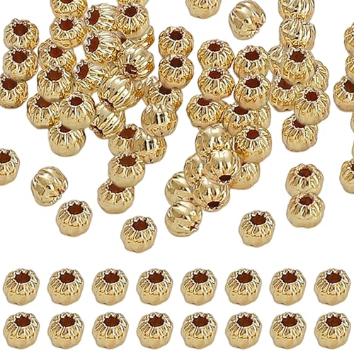 50pcs runde Perlen glatt 14 Karat unvollendete goldene Perlen für Handwerks lustige DIY Halskette Ohrringe Kupfergoldene Perlen für Schmuck, die Frauen Mädchen Mädchen DIY -Geschenke, 3 mm runde Perl von Lawnrden