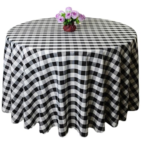 Buffalo Plaid runde Tischdecke, Baumwollwäsche Schwarz-Weiß-Tischabdeckung, fleckresistente Kariertes Tischtuch für Küchen-Esszimmer-Abendessen/71 Zoll von Lawnrden