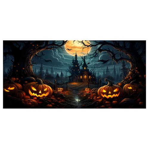 Halloween Garage Door Banner 16x7 Fuß Halloween Kulisse mit Haken und Seil, Horrorschloss Halloween Garagentorabdeckung für Halloween -Foto -Hintergrund, Wallentür -Dekoration, Halloween -Banner von Lawnrden