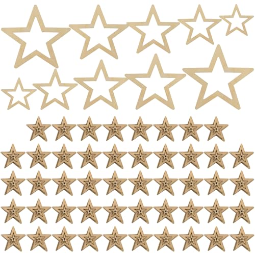 Holzsternhandwerk Ornamente, 50pcs unfertige leere Holzsternscheiben, DIY Small Stars Hollow for Craft Project und Weihnachtsfeier Hochzeit Dekoration/Style22 von Lawnrden