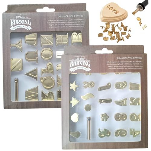 Lawnrden 51pcs Holzverbrennungsset, Messingholz Brennbuchstaben kreatives DIY -Holzbrenn-/Schnitzgerät dekorative Holzbrennbuchstaben für die Prägefahrzeughandwerk Holzbrennung Kit Machen von Lawnrden