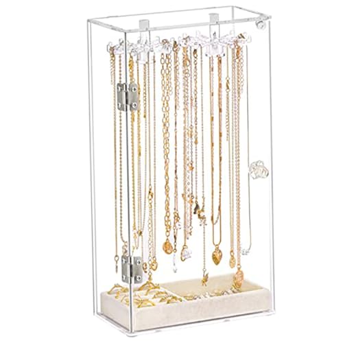 Lawnrden Halskettenhalter, Acrylschmuck Organizer, Rotation Clear Halsketten Anhänger Display-Hülle mit 24 Haken, staubdichtem Samtfach Hanging Rack Speicher mit Samtfach von Lawnrden