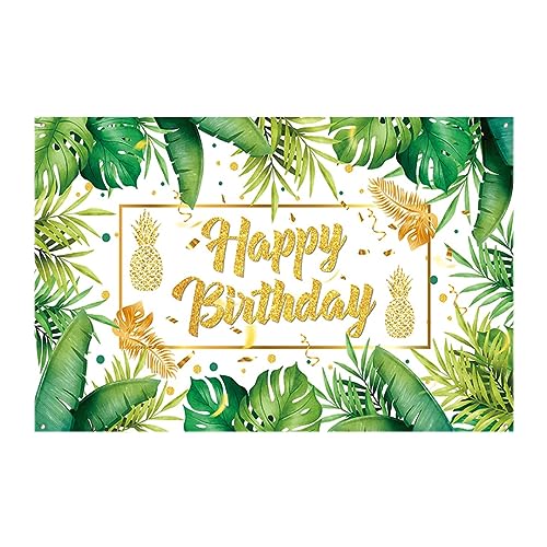 Palm Geburtstagdekorationen Tropische Party Banner Dekorationen Hawaiian Luau Geburtstagsfeier Hintergrund Jungle Grüne Gold Blätter Geburtstagsschild Hintergrund für Partyzubehör 71x44inch von Lawnrden