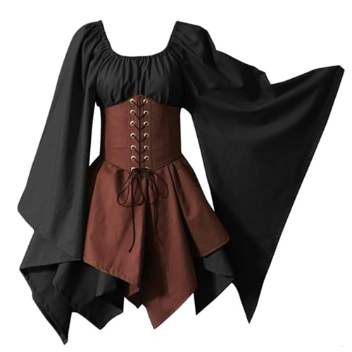 Renaissance -Kleid, unregelmäßige Renaissance -Korsettkleid, Retro -Gothic Elf -Kleid mit Flare -Ärmel und quadratischem Hals, mittelalterliches Kleid für Frauen Halloween Cosplay, M Renaissance Klei von Lawnrden