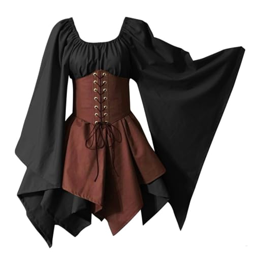 Renaissance -Kleid, unregelmäßige Renaissance -Korsettkleid, Retro -Gothic Elf -Kleid mit Flare -Ärmel und quadratischem Hals, mittelalterliches Kleid für Frauen Halloween Cosplay, S Renaissance -Kle von Lawnrden