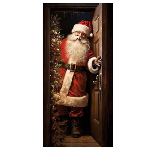 Weihnachts -Tür -Deckung Dekoration, Weihnachts -Santa -Klaus -Türschutz, 3x6.5ft Polyester Hängende Weihnachtsbanner, Weihnachts -Santa -Hintergrund Banner für Heimattür Weihnachtsdekoration von Lawnrden